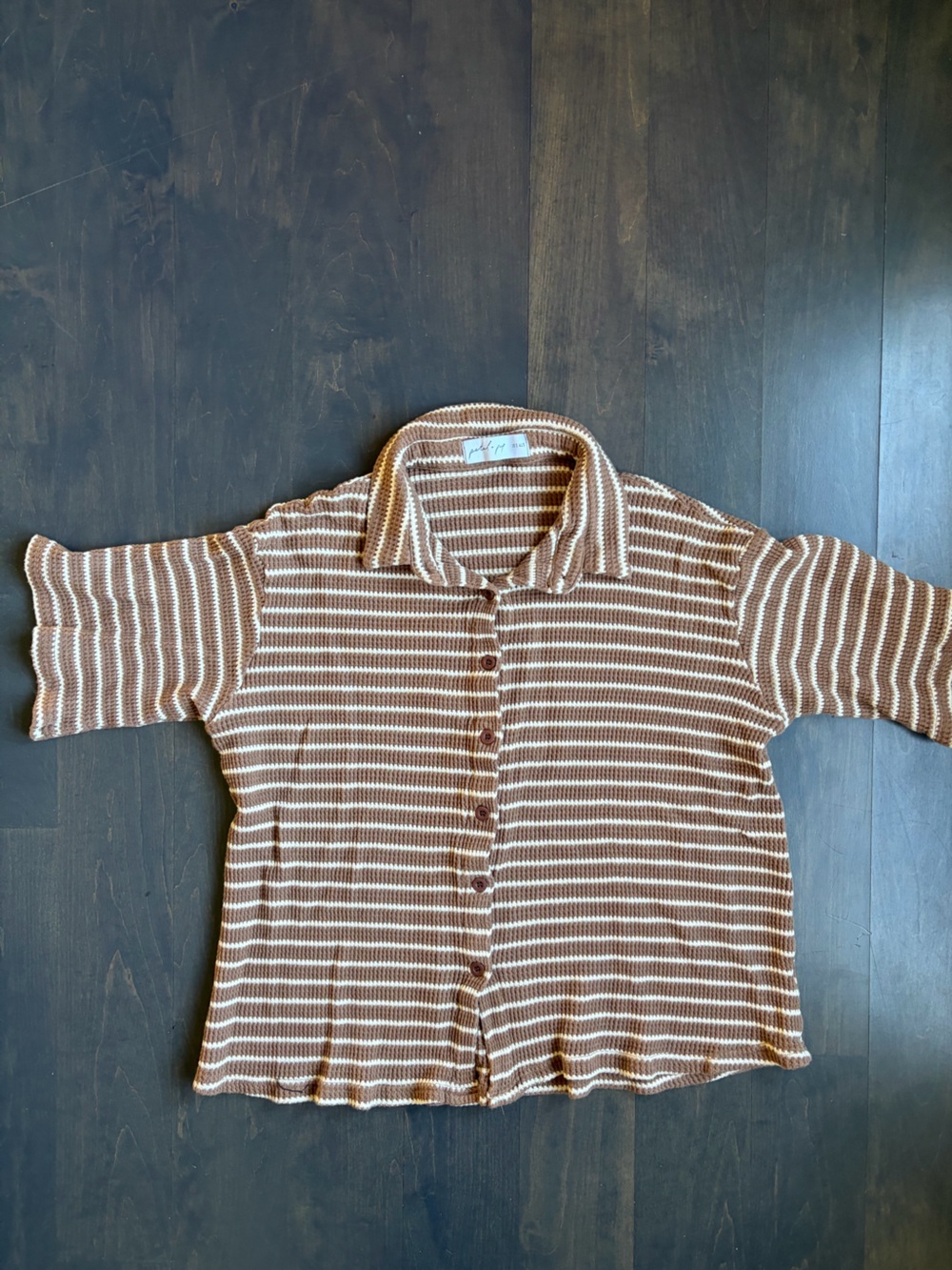 Petal + Pup Striped Brown & Cream Button-Front Knit Top Size Small